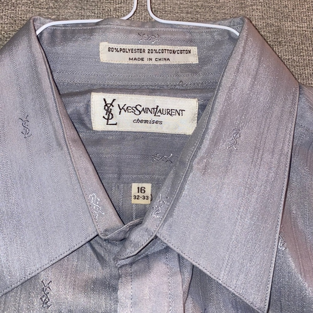 Yves Saint Laurent Chemises silver button down size 16/32-33 with YSL logo motif